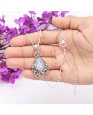 Rainbow Moonstone Pendant 925 Sterling Silver Boho Jewelry for Women