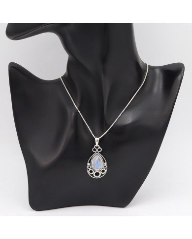 Rainbow Moonstone Pendant 925 Sterling Silver Boho Jewelry for Women