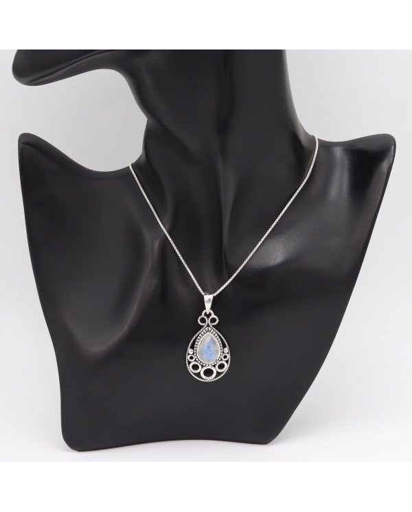 Rainbow Moonstone Pendant 925 Sterling Silver Boho Jewelry for Women