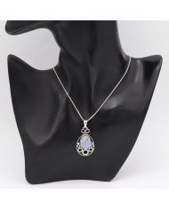 Rainbow Moonstone Pendant 925 Sterling Silver Boho Jewelry for Women