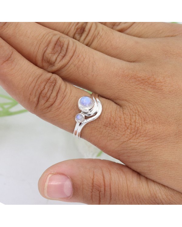 Rainbow Moonstone Ring 925 Sterling Silver Handmade Gemstone Jewelry