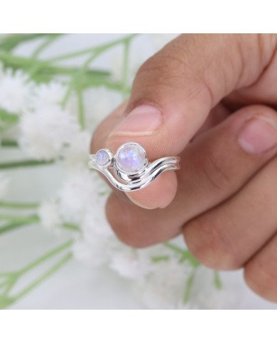 Rainbow Moonstone Ring 925 Sterling Silver Handmade Gemstone Jewelry