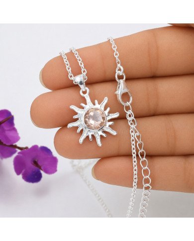 Morganite Sun Pendant 925 Sterling Silver Gemstone Jewelry