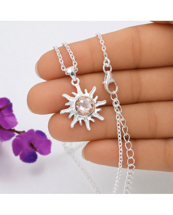 Morganite Sun Pendant 925 Sterling Silver Gemstone Jewelry