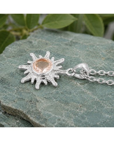 Morganite Sun Pendant 925 Sterling Silver Gemstone Jewelry