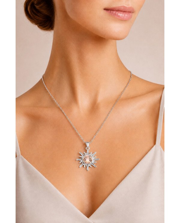 Morganite Sun Pendant 925 Sterling Silver Gemstone Jewelry