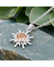 Morganite Sun Pendant 925 Sterling Silver Gemstone Jewelry
