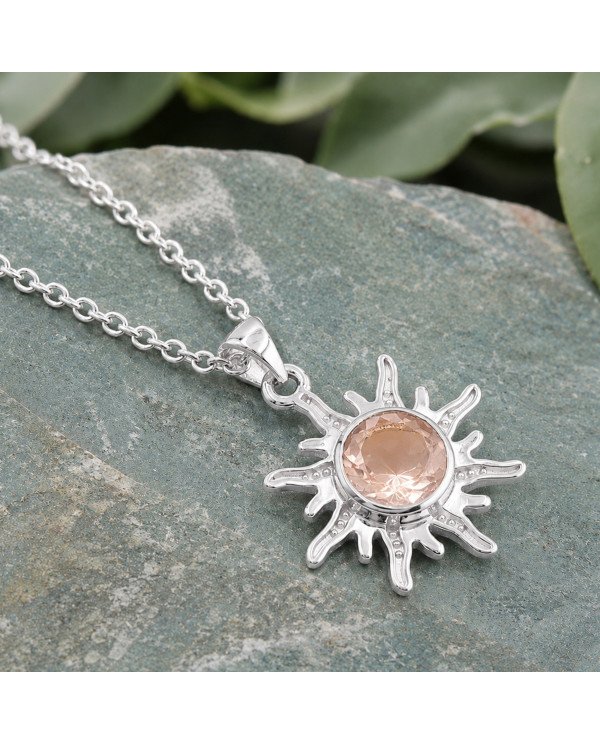Morganite Sun Pendant 925 Sterling Silver Gemstone Jewelry