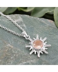 Morganite Sun Pendant 925 Sterling Silver Gemstone Jewelry