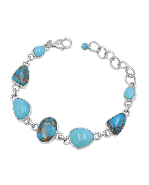Turquoise Chain Bracelet 925 Sterling Silver | Handmade Jewelry for Women