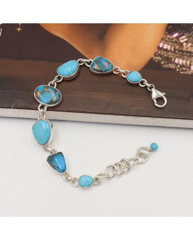 Turquoise Chain Bracelet 925 Sterling Silver | Handmade Jewelry for Women