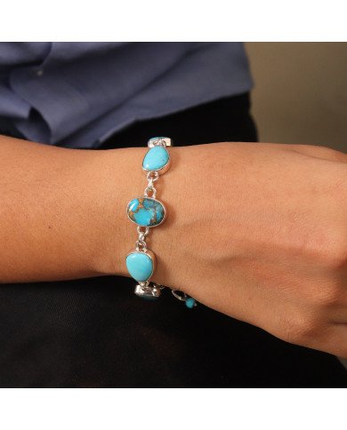 Turquoise Chain Bracelet 925 Sterling Silver | Handmade Jewelry for Women