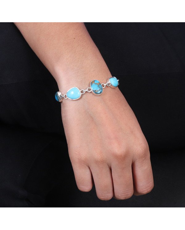 Turquoise Chain Bracelet 925 Sterling Silver | Handmade Jewelry for Women