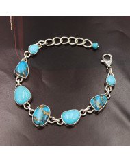 Turquoise Chain Bracelet 925 Sterling Silver | Handmade Jewelry for Women