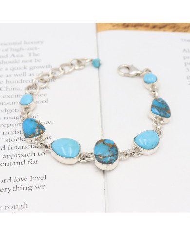 Turquoise Chain Bracelet 925 Sterling Silver | Handmade Jewelry for Women