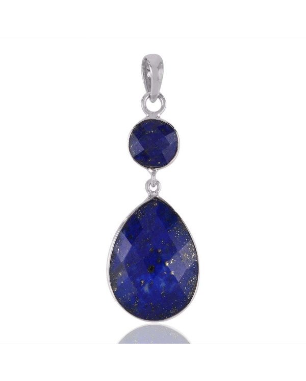 Lapis Lazuli Two Stone Drop Dangle Necklace Pendant Settings Silver