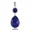 Lapis Lazuli Two Stone Drop Dangle Necklace Pendant Settings Silver