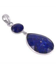 Lapis Lazuli Two Stone Drop Dangle Necklace Pendant Settings Silver