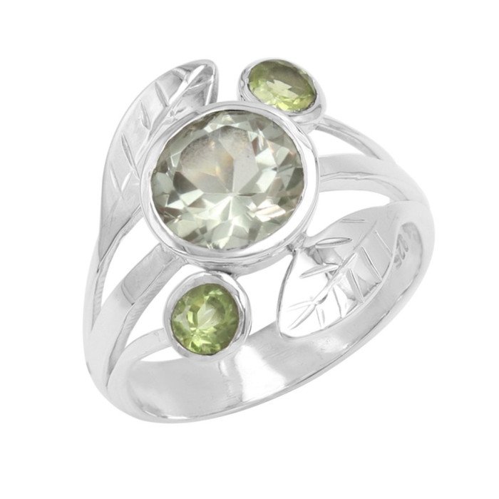 Green Amethyst Peridot 925 Sterling Silver Ring