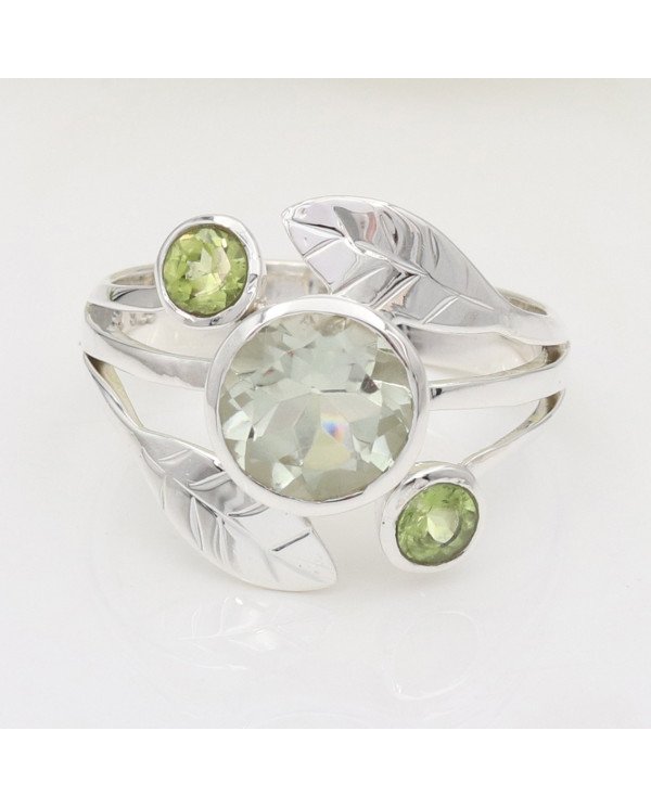 Green Amethyst Peridot 925 Sterling Silver Ring
