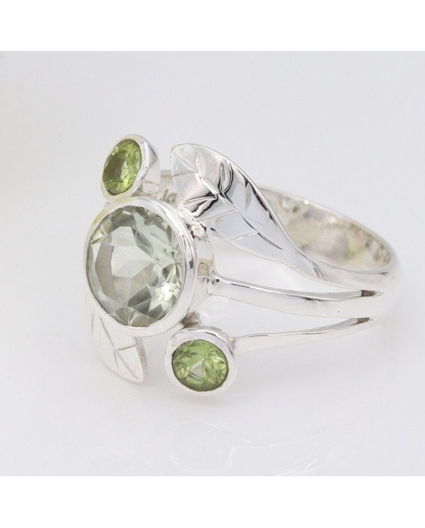 Green Amethyst Peridot 925 Sterling Silver Ring