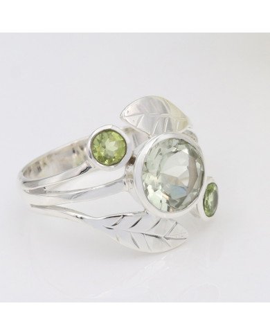 Green Amethyst Peridot 925 Sterling Silver Ring