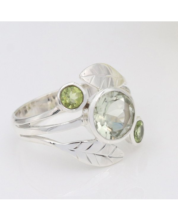 Green Amethyst Peridot 925 Sterling Silver Ring