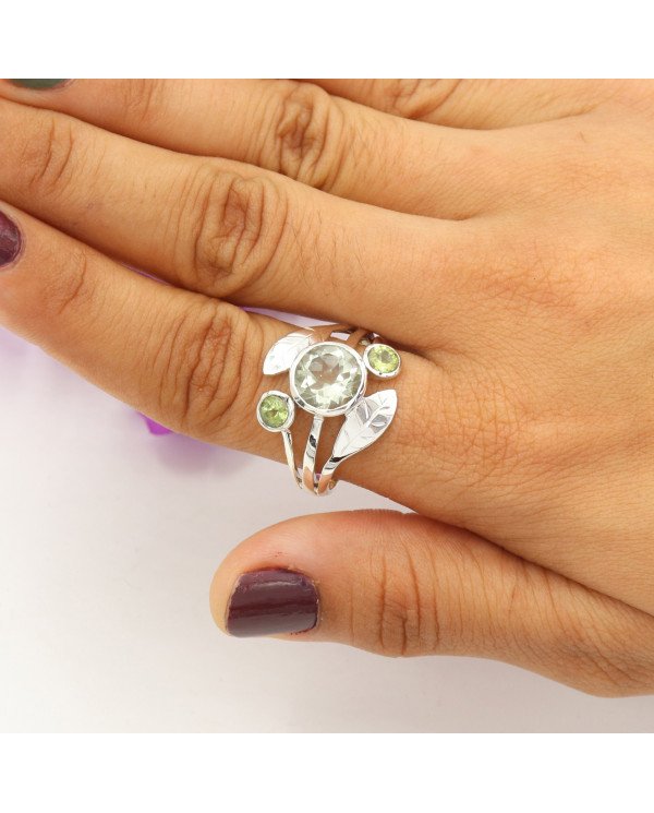 Green Amethyst Peridot 925 Sterling Silver Ring