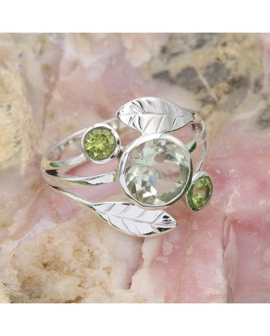 Green Amethyst Peridot 925 Sterling Silver Ring