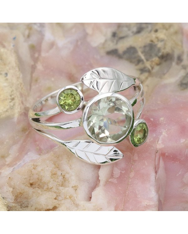 Green Amethyst Peridot 925 Sterling Silver Ring