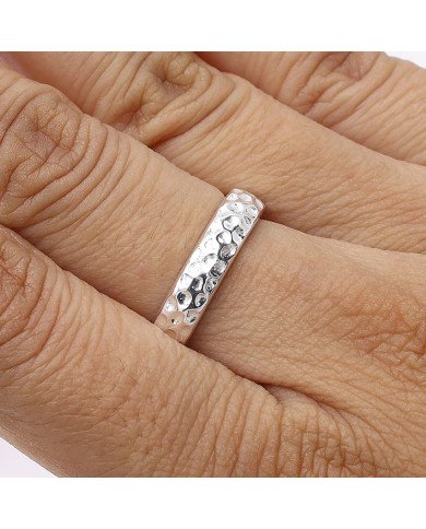 Hammered 925 Sterling Silver Band Ring Handmade Jewelry