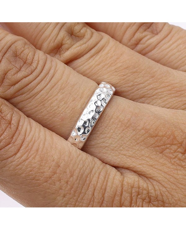 Hammered 925 Sterling Silver Band Ring Handmade Jewelry