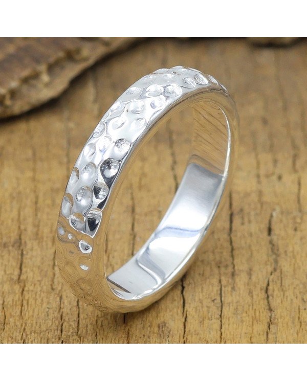 Hammered 925 Sterling Silver Band Ring Handmade Jewelry