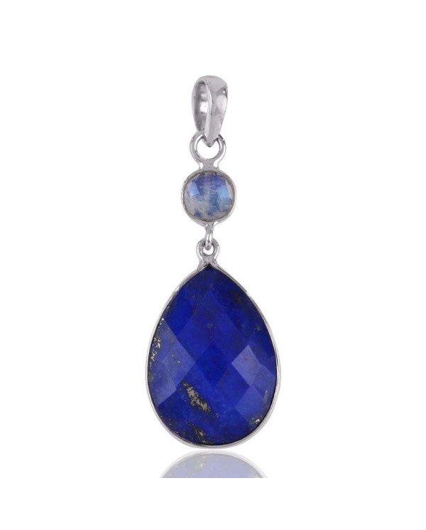 Rainbow Moonstone Lapis 925 Silver Drop Dangle Pendant or Necklace