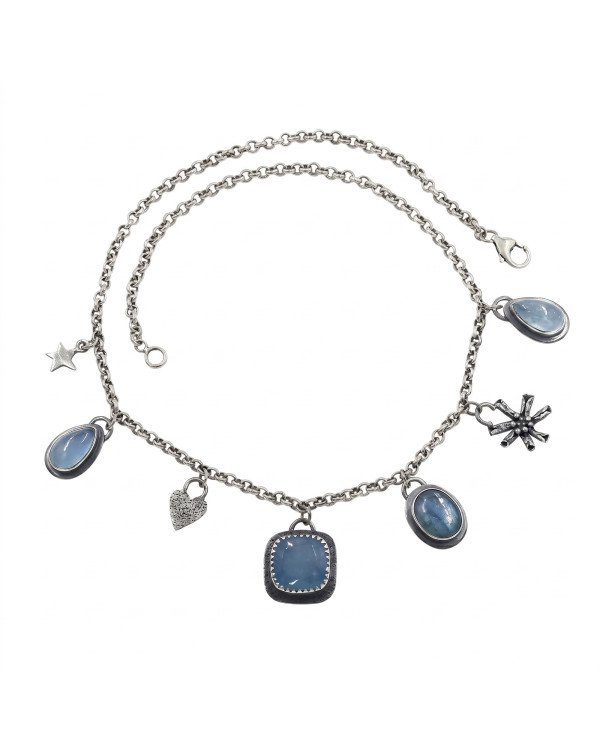 Aquamarine and Kyanite Necklace | 925 Sterling Silver Boho Jewelry