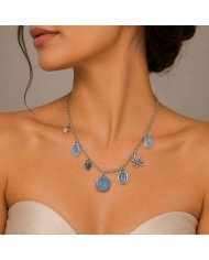 Aquamarine and Kyanite Necklace | 925 Sterling Silver Boho Jewelry