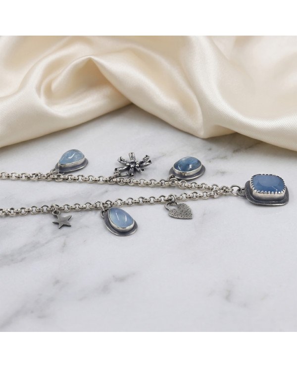 Aquamarine and Kyanite Necklace | 925 Sterling Silver Boho Jewelry