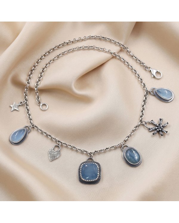 Aquamarine and Kyanite Necklace | 925 Sterling Silver Boho Jewelry