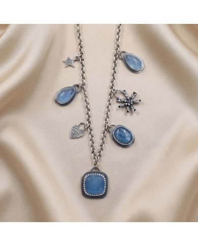 Aquamarine and Kyanite Necklace | 925 Sterling Silver Boho Jewelry