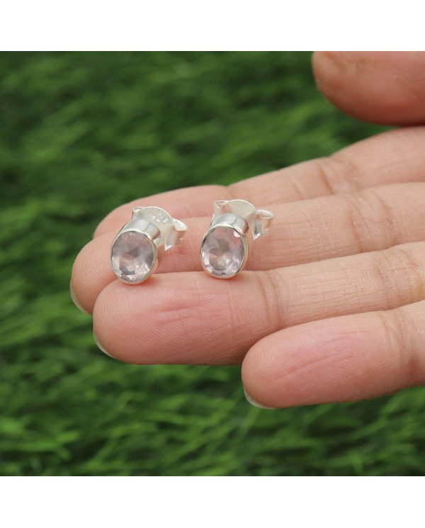Sterling Silver Rose Quartz Light Weight Studs
