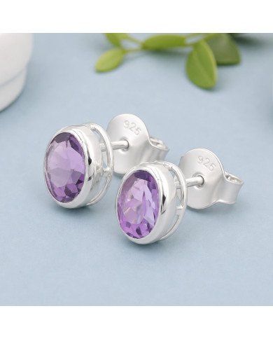 Sterling Silver Handmade Studs Natural Amethyst Studs