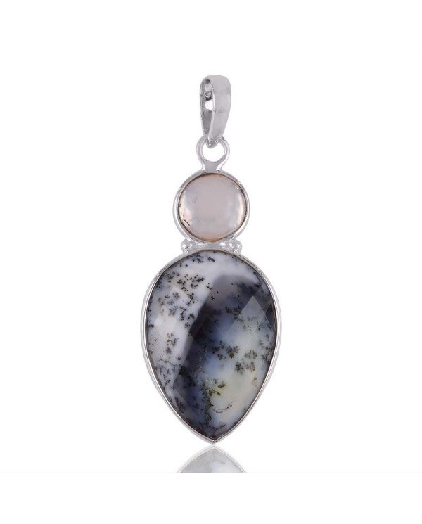 Boroque Pearl Dendritic Opal Sterling Silver Pearl Pendant Necklace