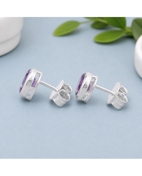 Sterling Silver Handmade Studs Natural Amethyst Studs