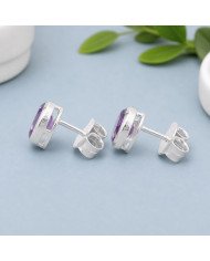 Sterling Silver Handmade Studs Natural Amethyst Studs