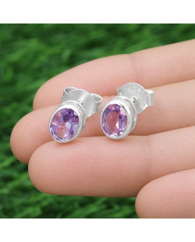 Sterling Silver Handmade Studs Natural Amethyst Studs