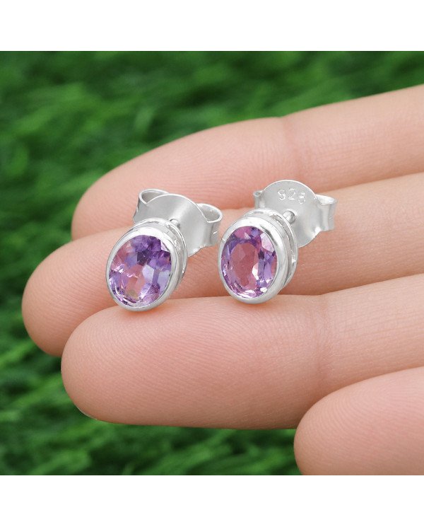 Sterling Silver Handmade Studs Natural Amethyst Studs