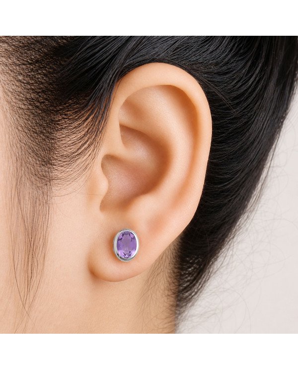 Sterling Silver Handmade Studs Natural Amethyst Studs