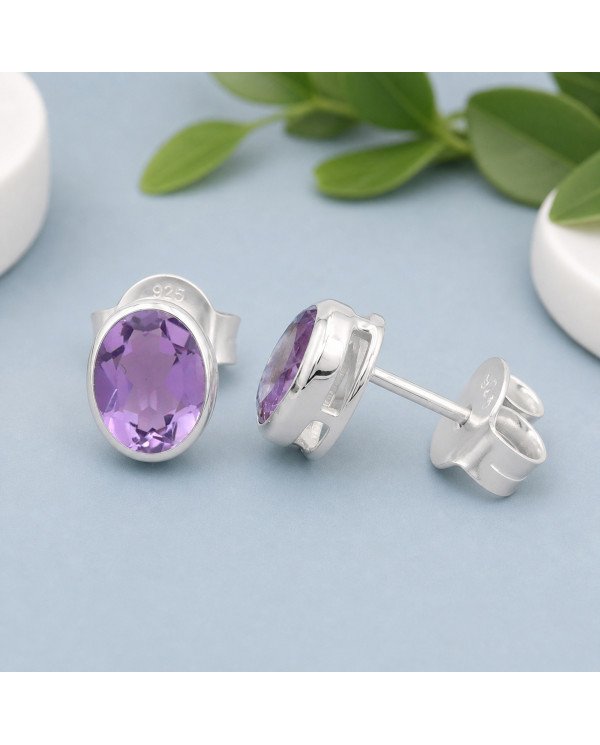 Sterling Silver Handmade Studs Natural Amethyst Studs