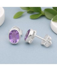 Sterling Silver Handmade Studs Natural Amethyst Studs