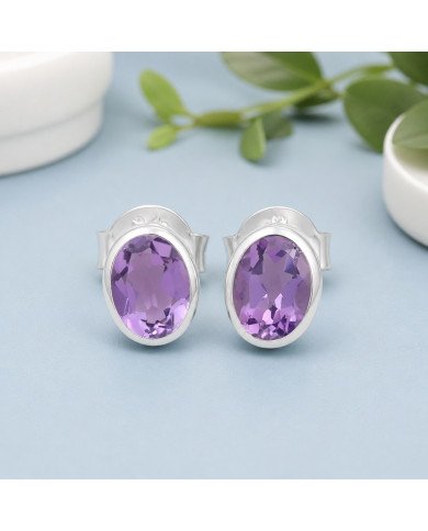 Sterling Silver Handmade Studs Natural Amethyst Studs
